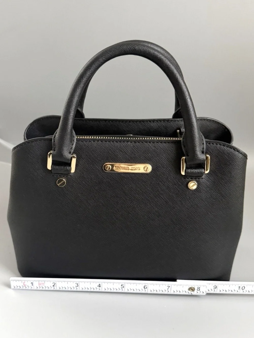 Michael Kors Small Saffiano Leather Top Handle Satchel Crossbody Bag Black Gold